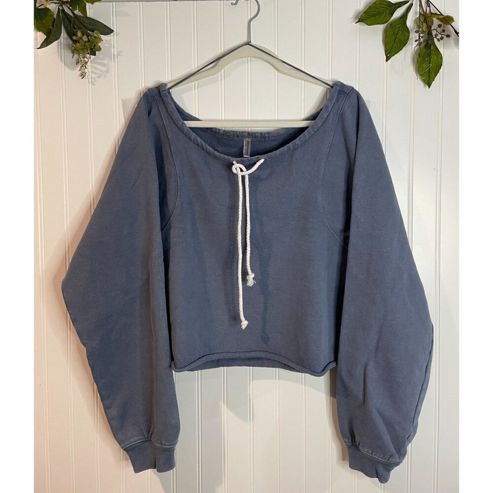 Free People Movement S/P Blue Cropped Pullover Sweatshirt100%Cotton Long Sleeve